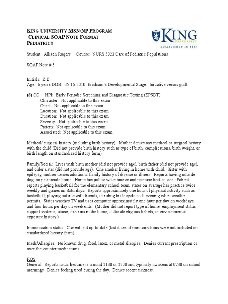 Nurs 21 - Soap 21  PDF  Competence (Human Resources)  Hemoglobin Within Pediatric Soap Note Template
