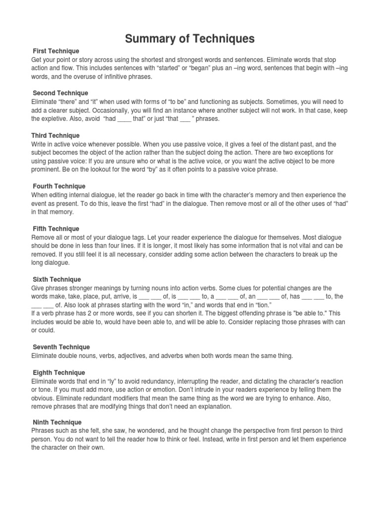 Writing and Editing Techniques | PDF | Verb | Adverb