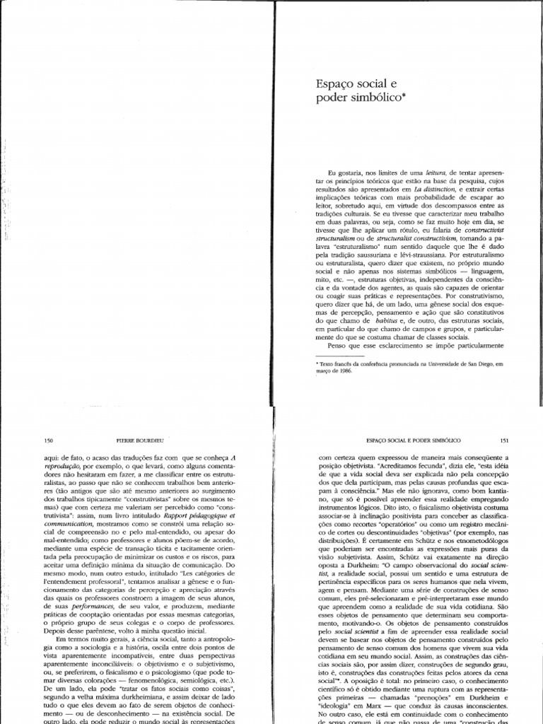 Espaço Social e Poder Simbólico | PDF