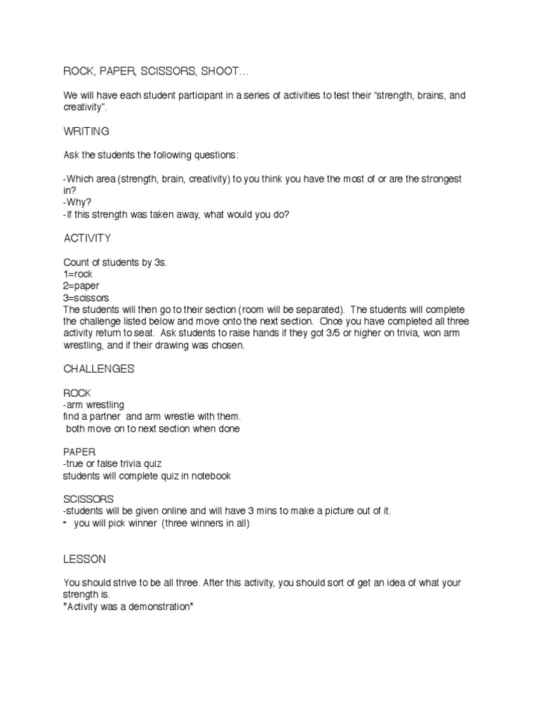 Strengths Through Rock Paper Scissors | PDF