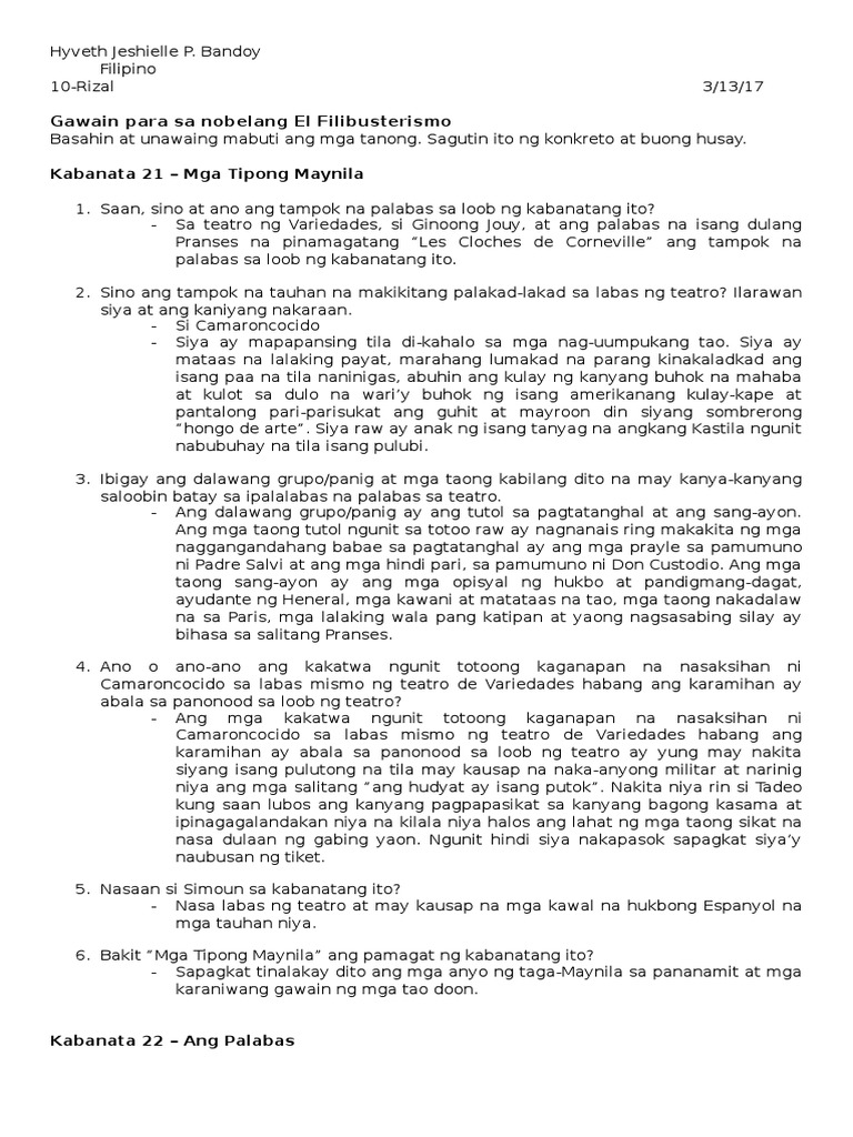 Filipino El Fili Questions | PDF