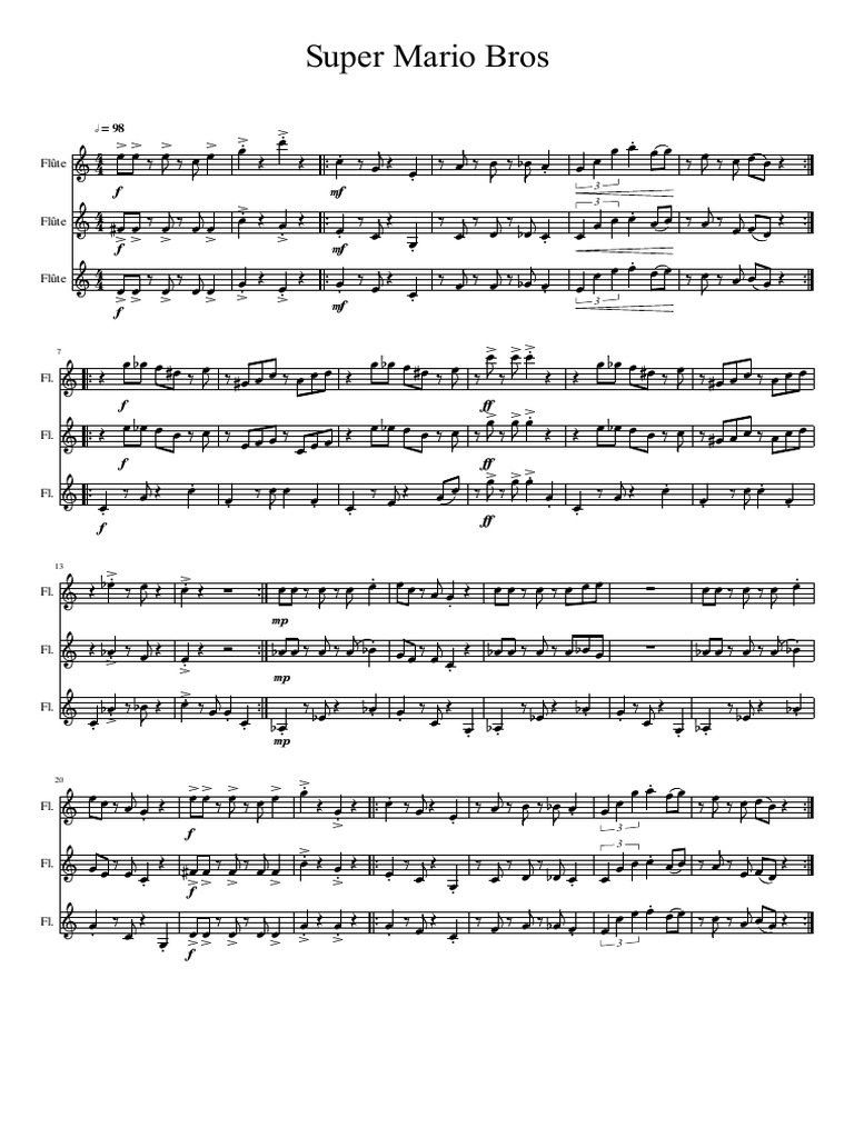 Super Mario Bros Flutes PDF Flute Games On Nintendo Platforms