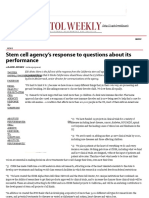 Stem Cell Agency's Response To Questions About Its Performance From Capitol Weekly - The Newspaper of California State Government and Politics