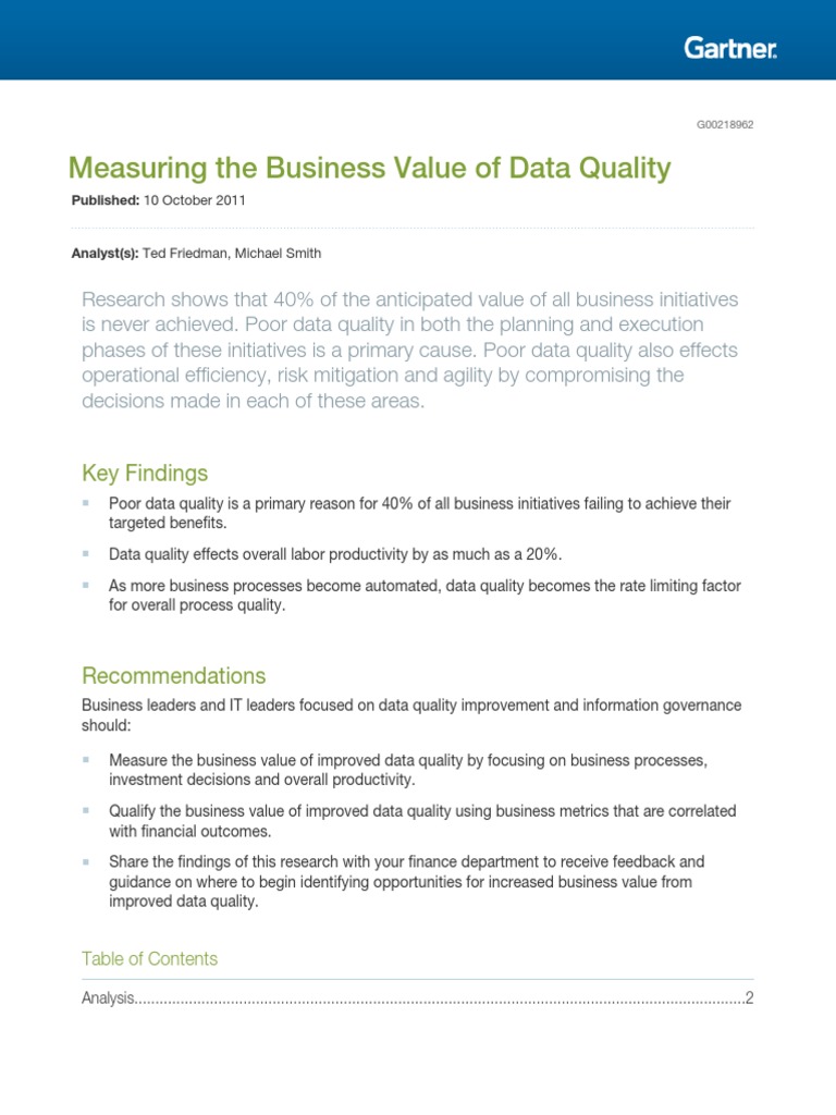 Measuring The Business Value Of Data Quality Key Findings Pdf Data