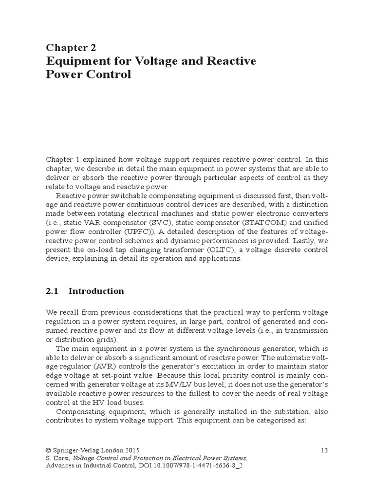 Equipment For Voltage and Reactive Power Control | PDF | Electric Power ...