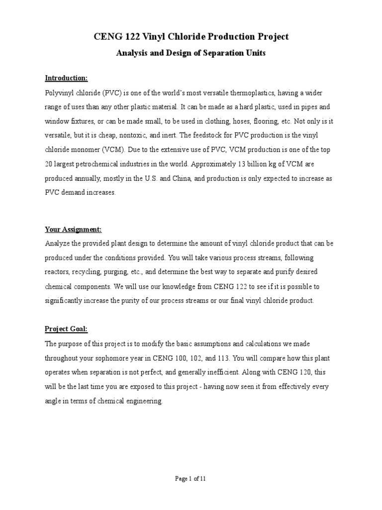 CENG 122 Project Statement | PDF | Polyvinyl Chloride | Distillation
