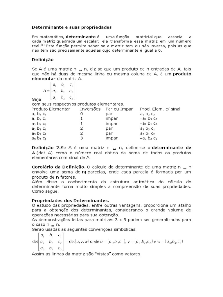 Propriedades do Determinante Matricial | PDF | Determinante | Matriz ...