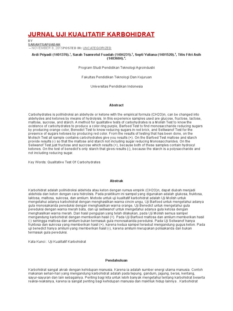 Jurnal Uji Kualitatif Karbohidrat
