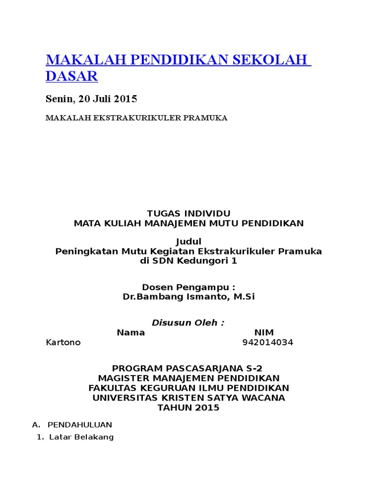 Makalah Pendidikan Sekolah Dasar