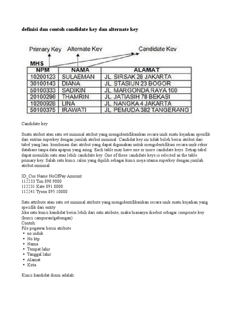 Definisi Candidate dan Alternate Key | PDF
