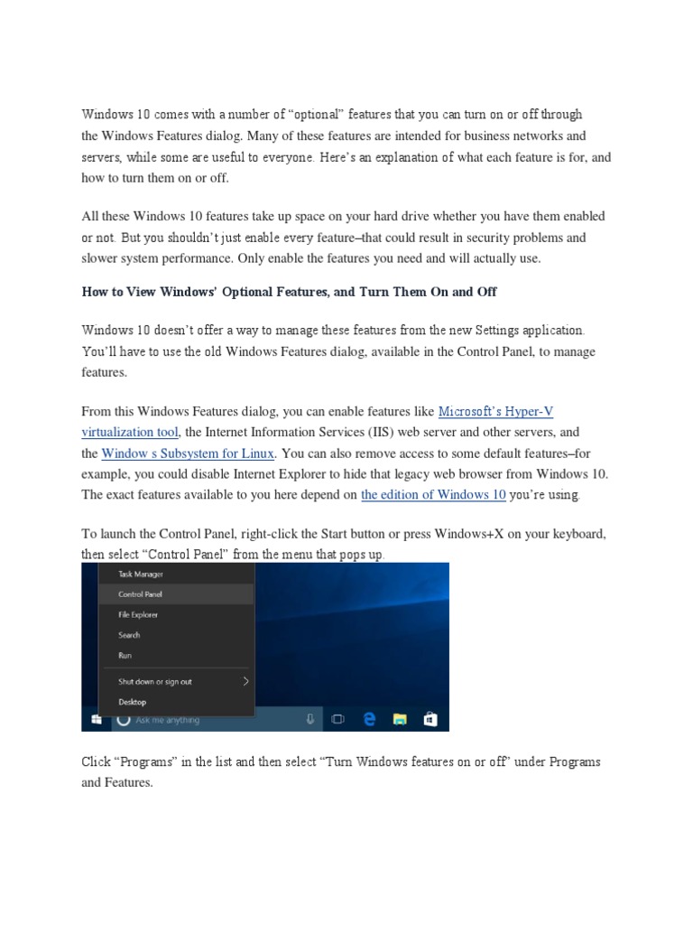 Managing Windows 10 Optional Features | PDF | Windows 10 | Microsoft ...