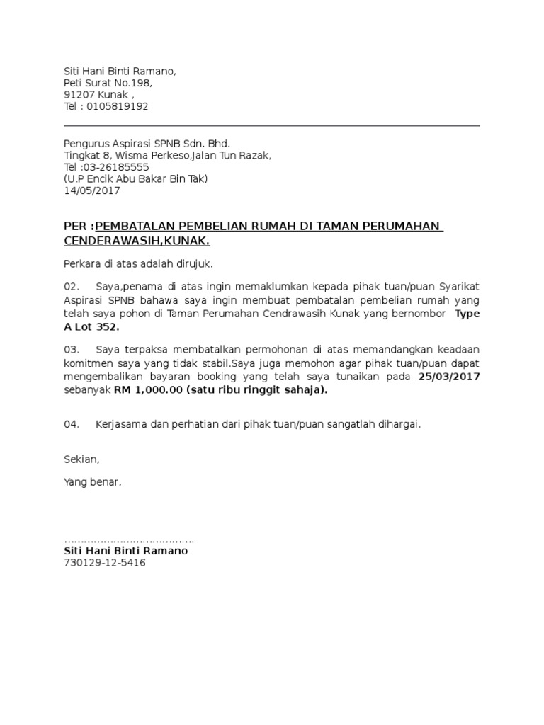 Contoh Surat Pembatalan