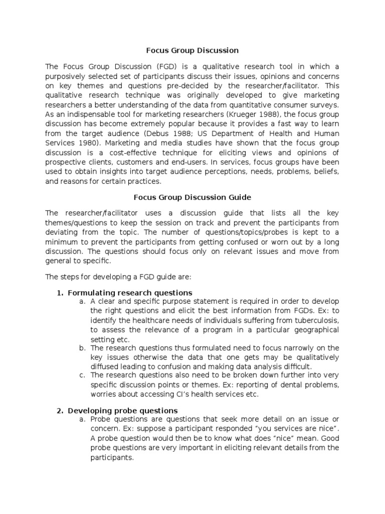 Focus Group Discussion Guidelines | PDF | Focus Group | Qualitative ...