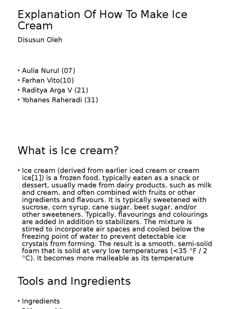 Explanation of How To Make Ice Cream PDF Ice Cream Sugar