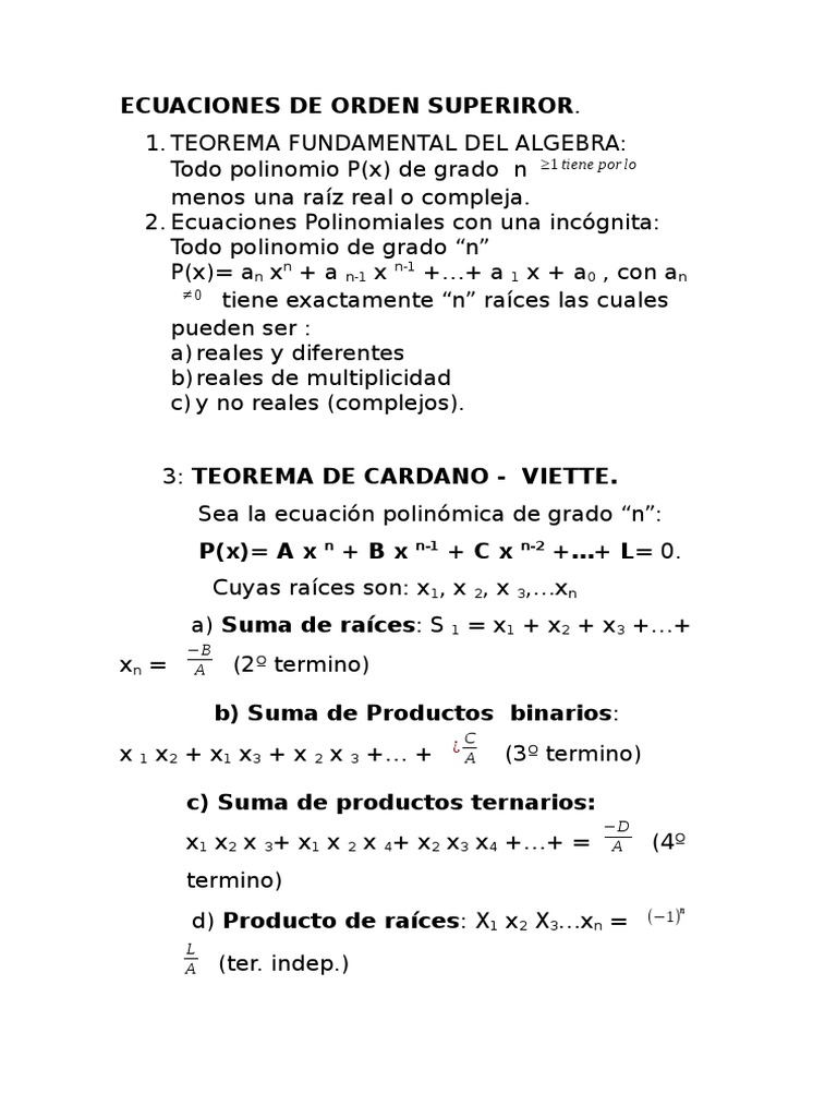 Ecuaciones de Orden Superior 2 | PDF | Ecuaciones | Ecuación cuadrática