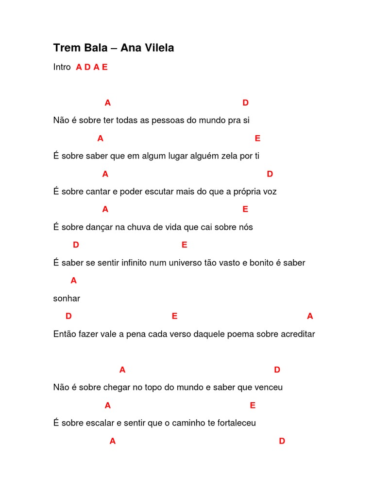 Letra Trem Bala Música Autoral Ana Vilela