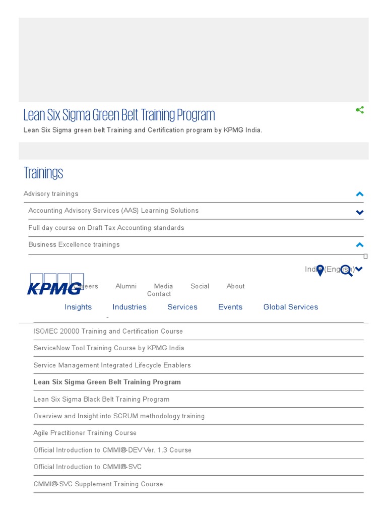 Lean Six Sigma green belt Training and Certification program by KPMG India
