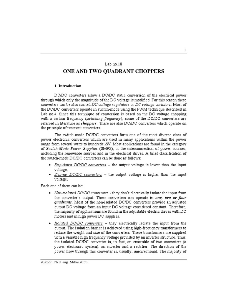 One and Two Quadrant Choppers Quadrants. Most of The NonIsolated DC