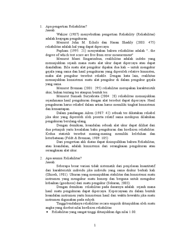 Pengertian Reliabilitas