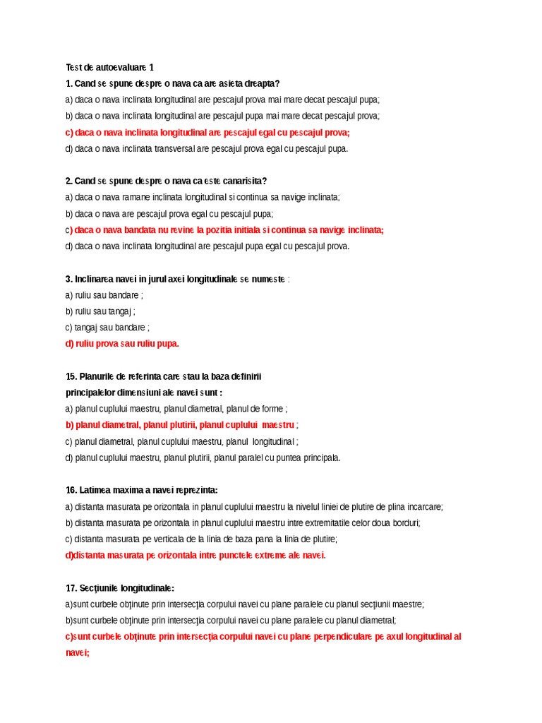 Test de Autoevaluare Pregatire Marinareasca | PDF