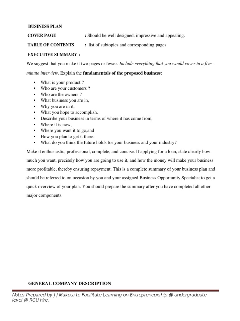 Business Plan Notes PDF Sole Proprietorship Partnership