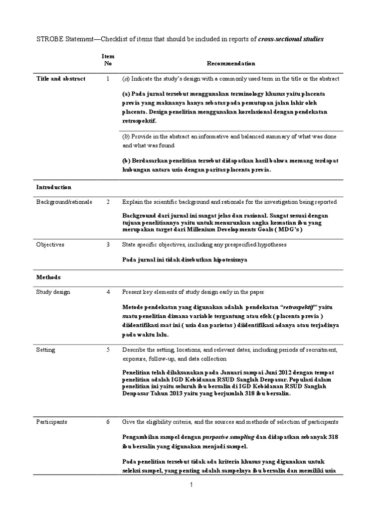 Checklist STROBE untuk Studi Cross-Sectional | PDF | Perancu | Risiko ...