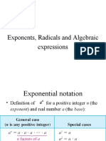 Exponents, Radicals and Algebraic Expressions
