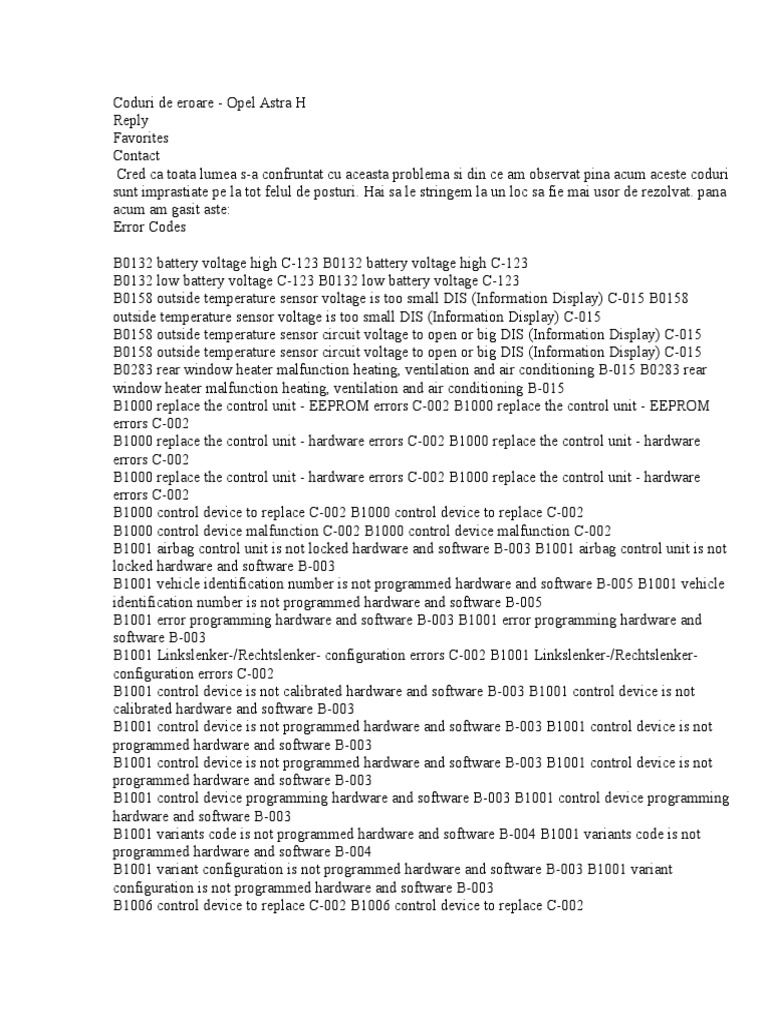 Coduri De Eroare Astra H Throttle Fuel Injection
