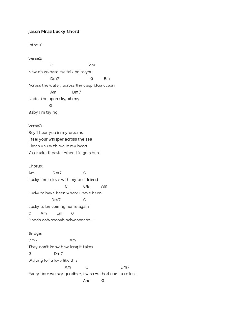Jason Mraz Lucky Chords Guide | PDF | Poetry, image size:768x1024