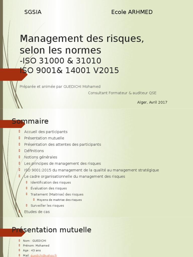 Management des Risques selon ISO 31000 | PDF | Risque | Gestion des risques
