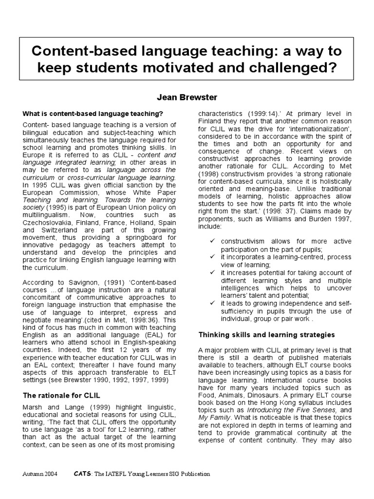Content-Based Language Teaching Explained | PDF | Constructivism ...