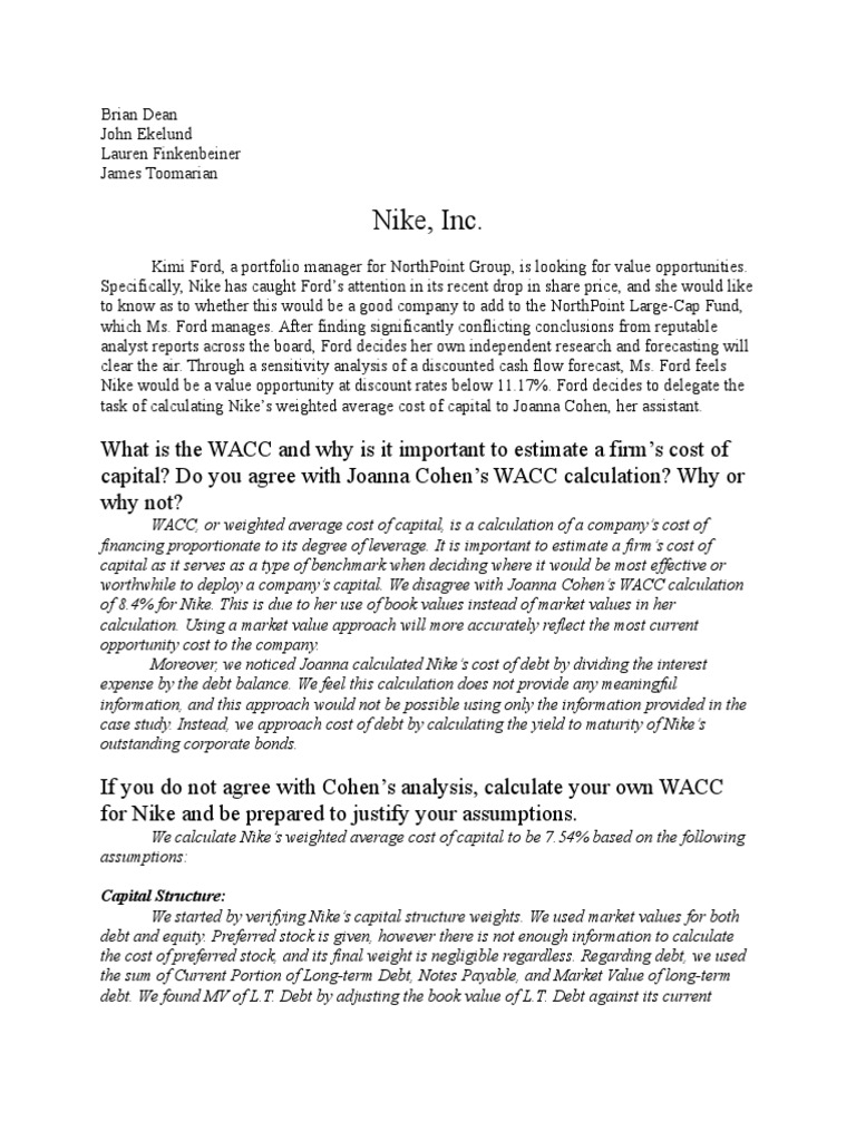 Nike Cost of Capital Case Study Solution | PDF | Cost Of Capital ...