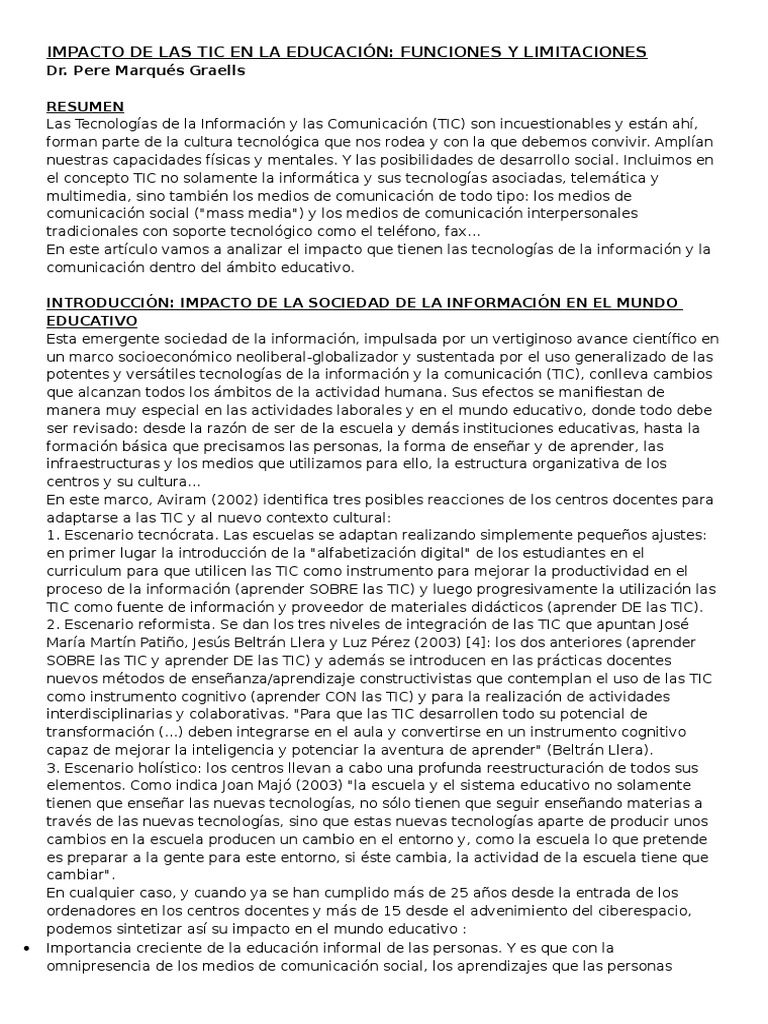 Impacto de Las Tic en La Educación | PDF | Tecnología de información y ...