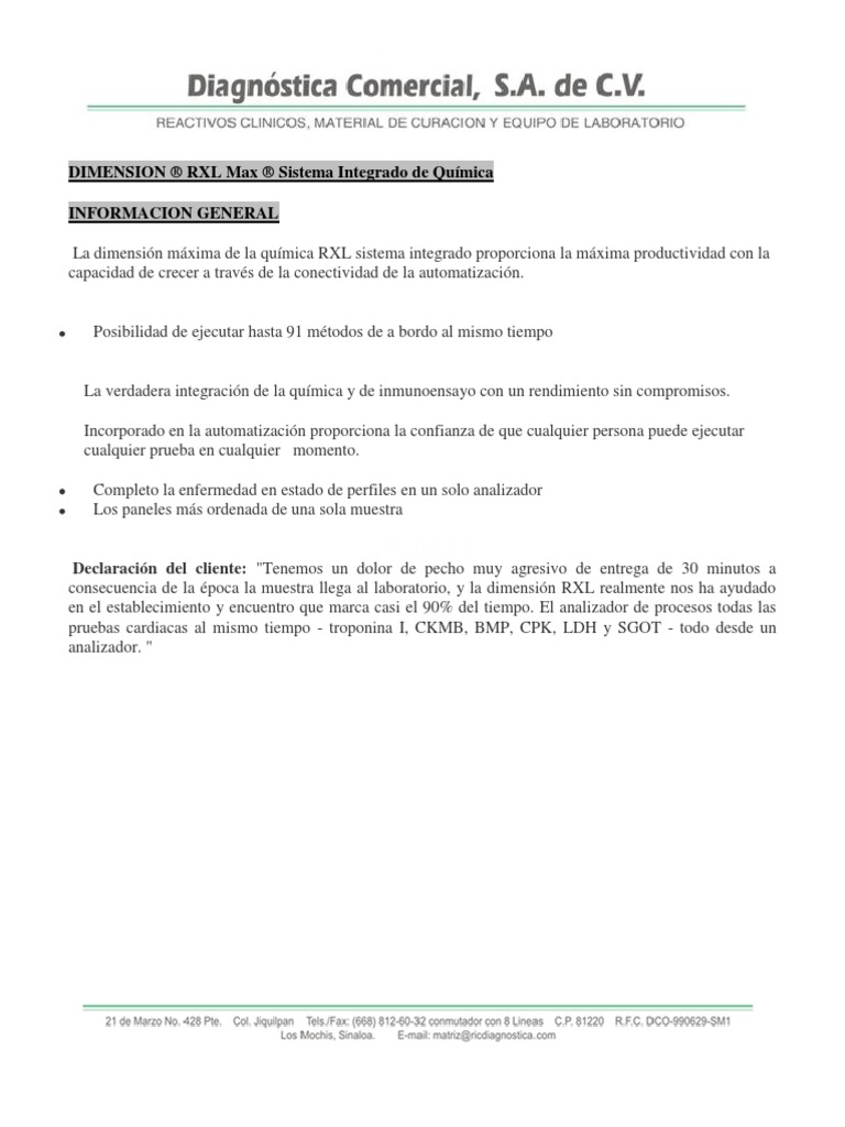 Dimension RXL Max PDF Orina Productos quimicos