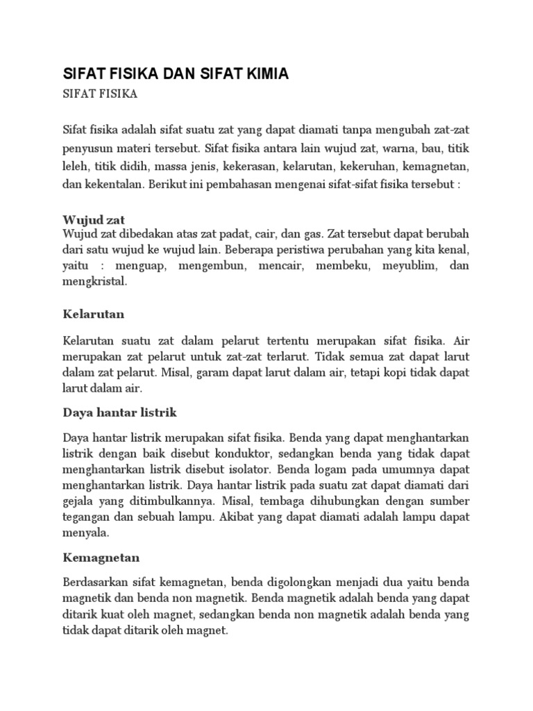 Sifat Fisika Dan Sifat