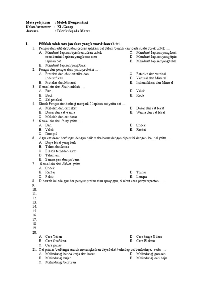 Pilihan Ganda Pengecatan