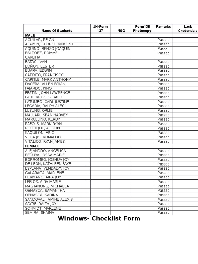 Student Passing List and Checklist | PDF