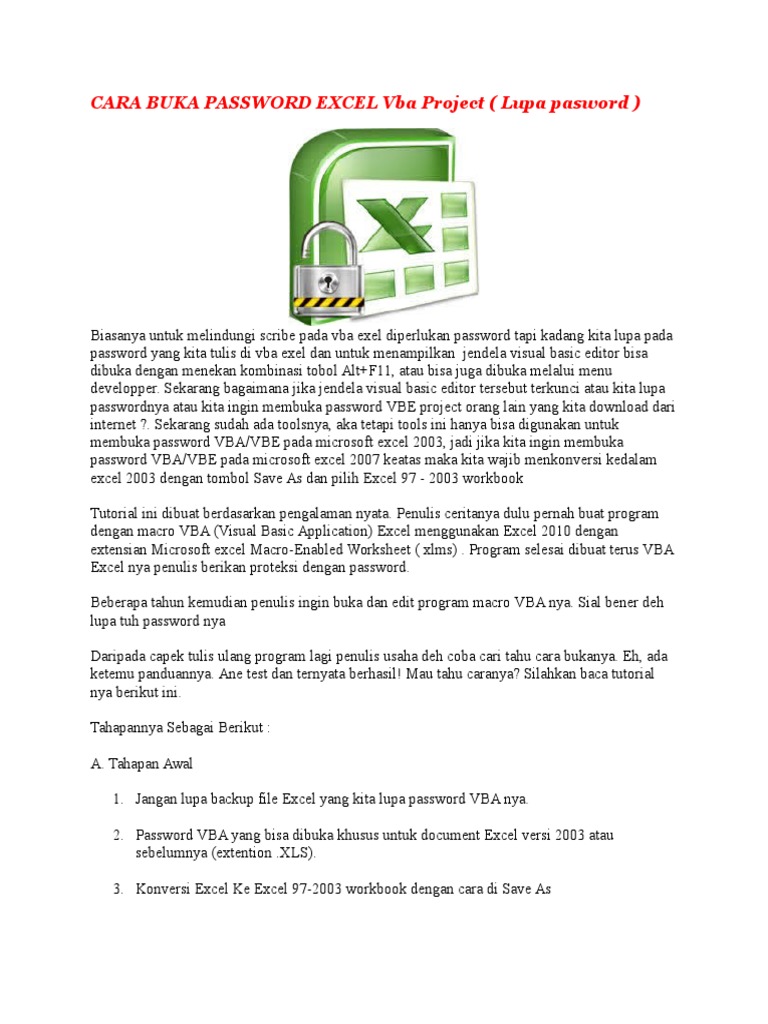 CARA BUKA PASSWORD EXCEL Vba Project PDF