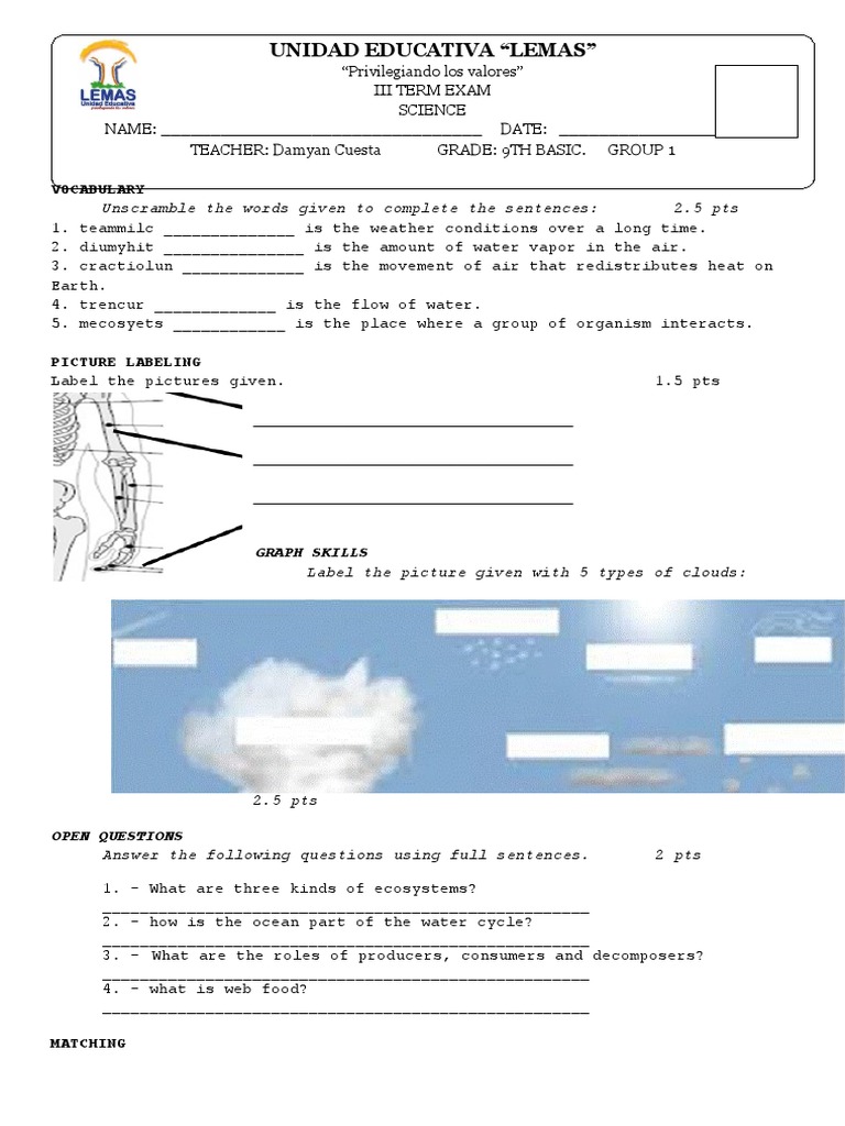 Unidad Educativa "Lemas" Unscramble The Words Given To Complete The