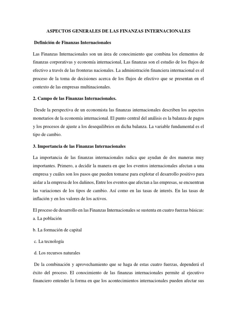 Aspectos Generales de Las Finanzas Internacionales | PDF | Tipo de ...