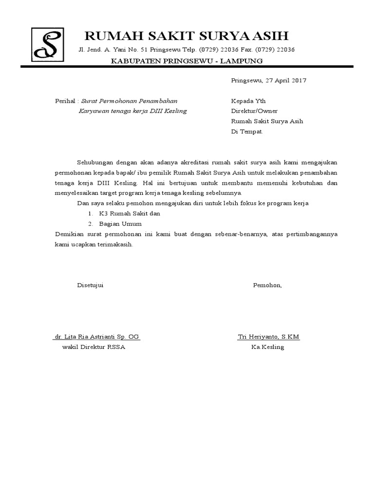 Contoh Surat Mohon Tenaga Pengajar