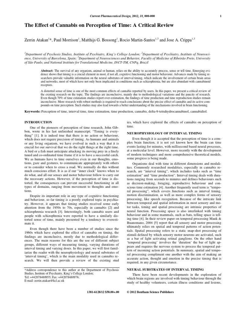 The Effect of Cannabis On Perception of Time: A Critical Review | PDF ...