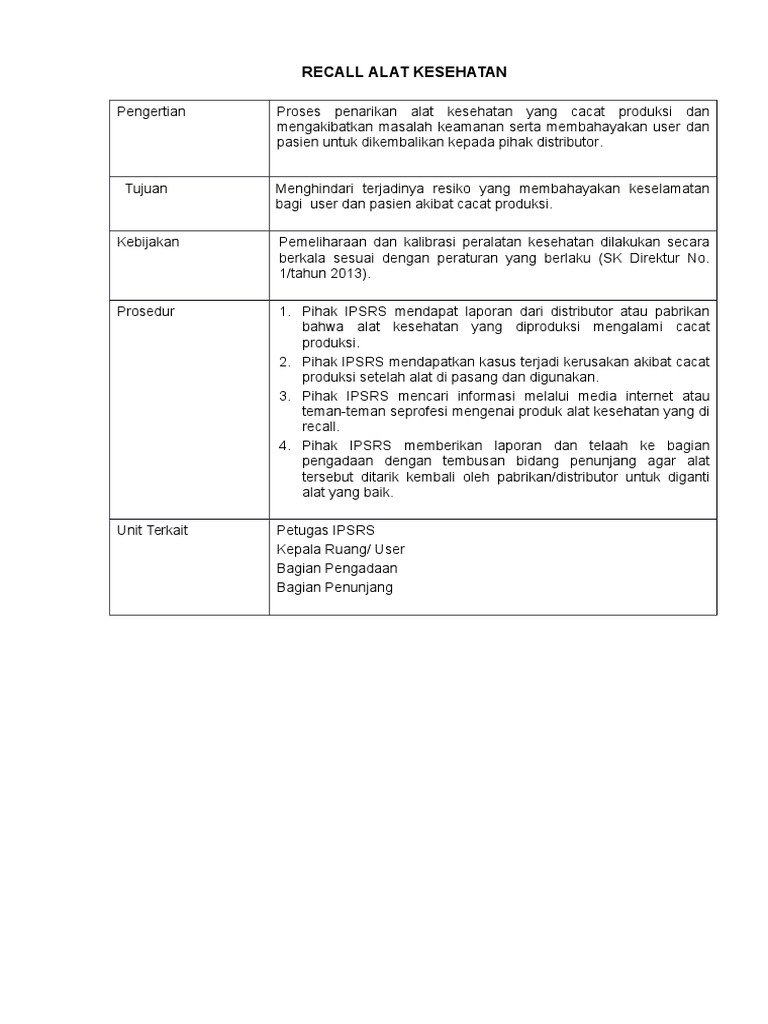 Recall Alat Kesehatan | PDF