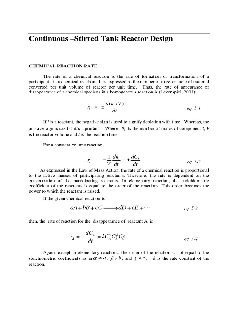 Cstr Revised For Handout Pdf Chemical Reactor Reaction Rate