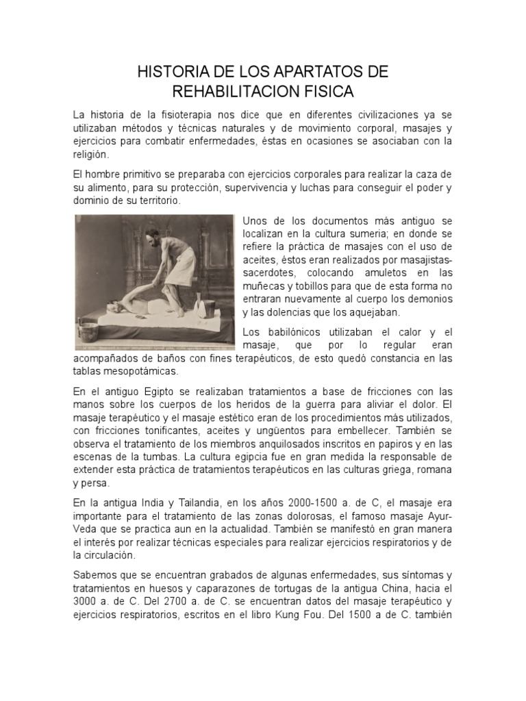 Historia de La Rehabilitacion PDF Masaje Medicina