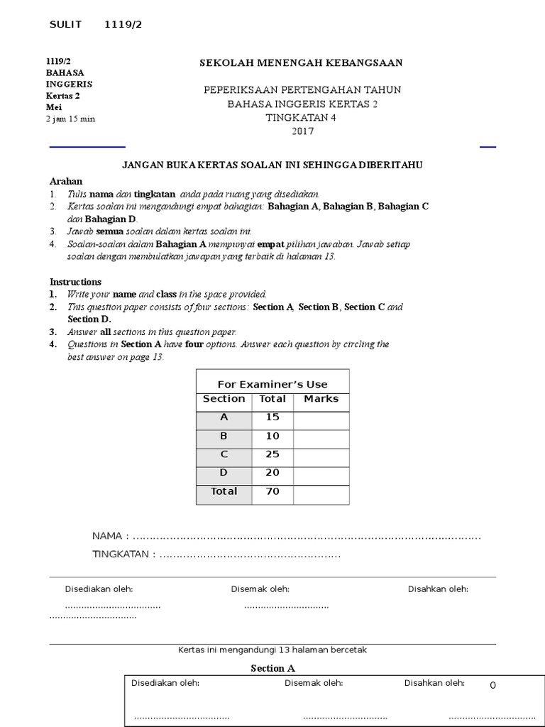 Midyear Exam p2 Form 4 | PDF
