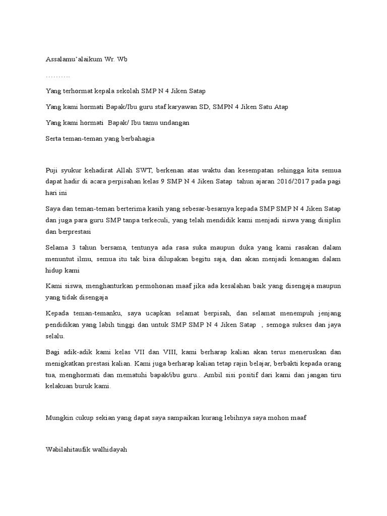 Kumpulan Teks Pidato Perwakilan Kelas 9 Dalam Acara Perpisahan Kumpulan Referensi Teks Pidato