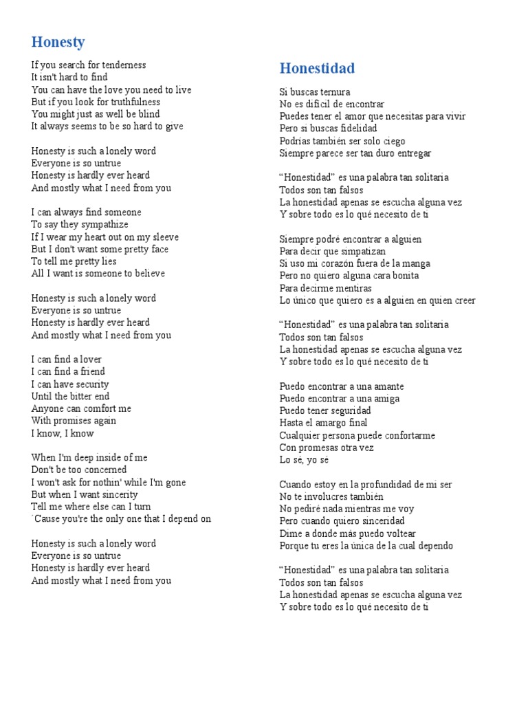 Honestidad: Letra de Billy Joel en Español | PDF | Musica en español | Ocio