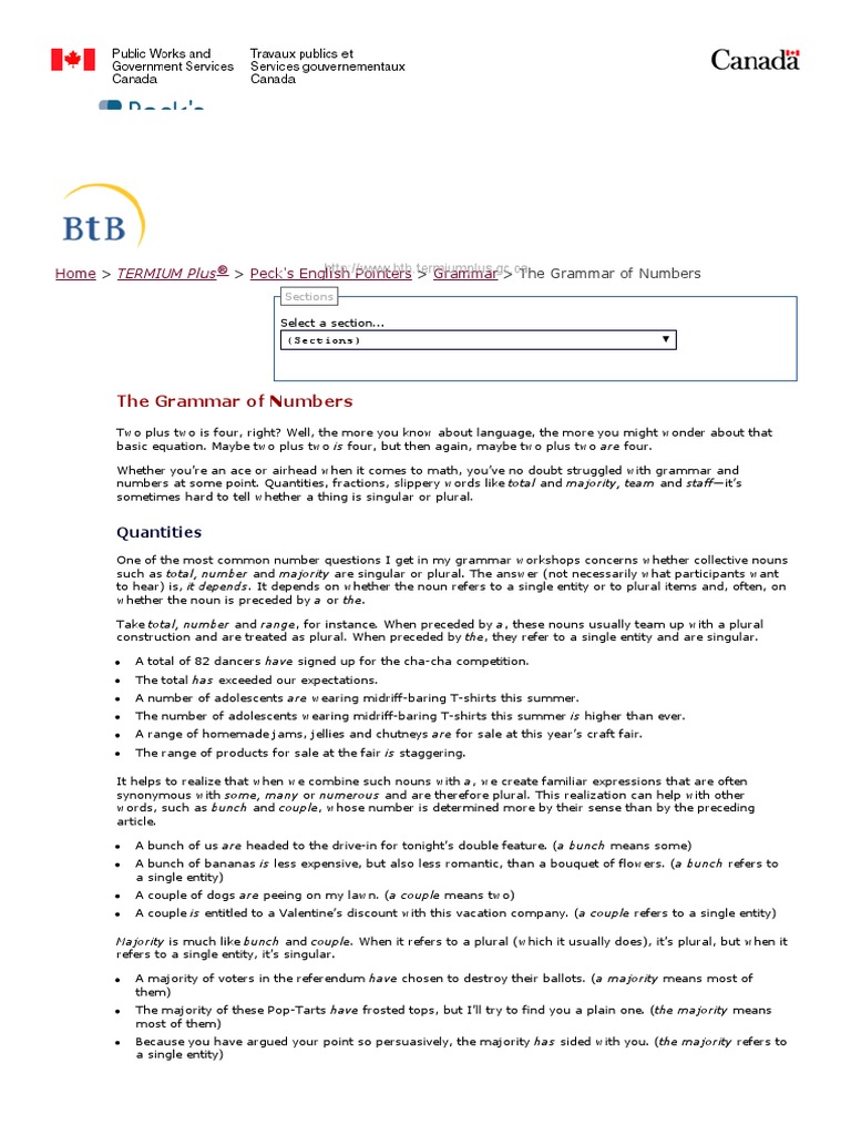 The Grammar of Numbers Grammar Peck's English Pointers TERMIUM
