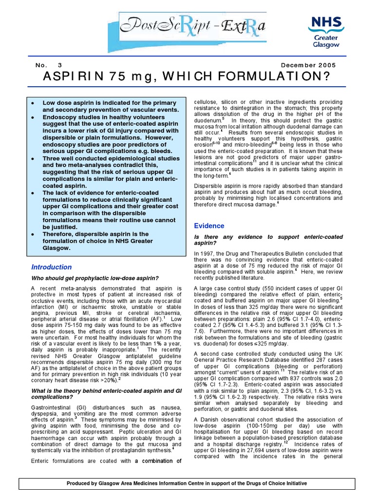 Information on Aspirin Formulations Aspirin Indigestion
